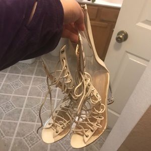 clear lace up heels